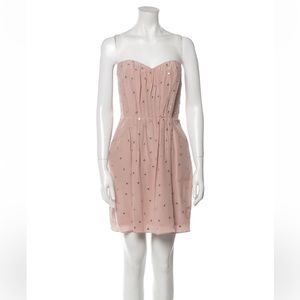 REBECCA TAYLOR SIZE 0 blush pink strapless mini dress w mirrored polka dots